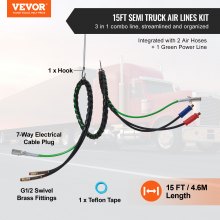 VEVOR 15FT luchtleidingset semi-vrachtwagen 3-in-1 luchtslangen 7-weg connector