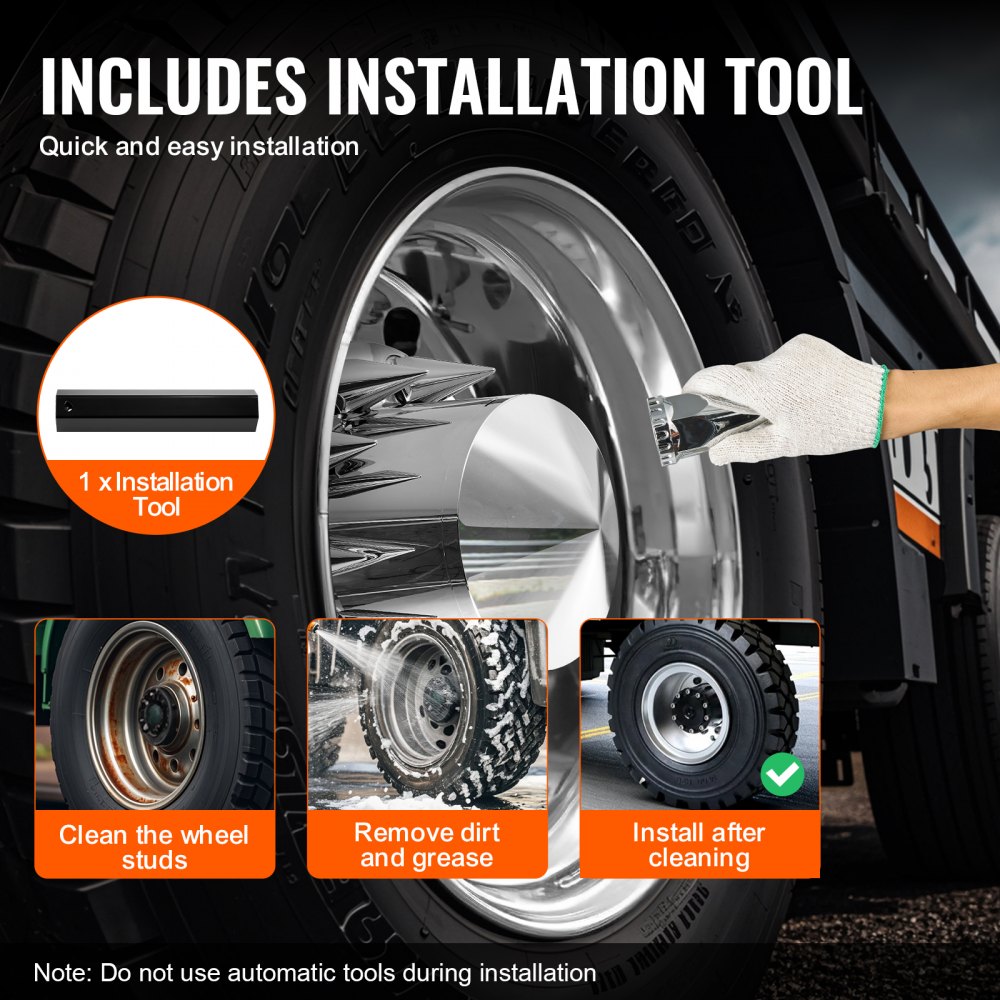 VEVOR Rear Axle Wheel Covers, Spiked Axle Cover for Semi Truck, ABS Electroplate Rust-Resistant Lug Nut Covers, Universal Fit, Installation Tool Included, Complete Axle Cover Combo Kit