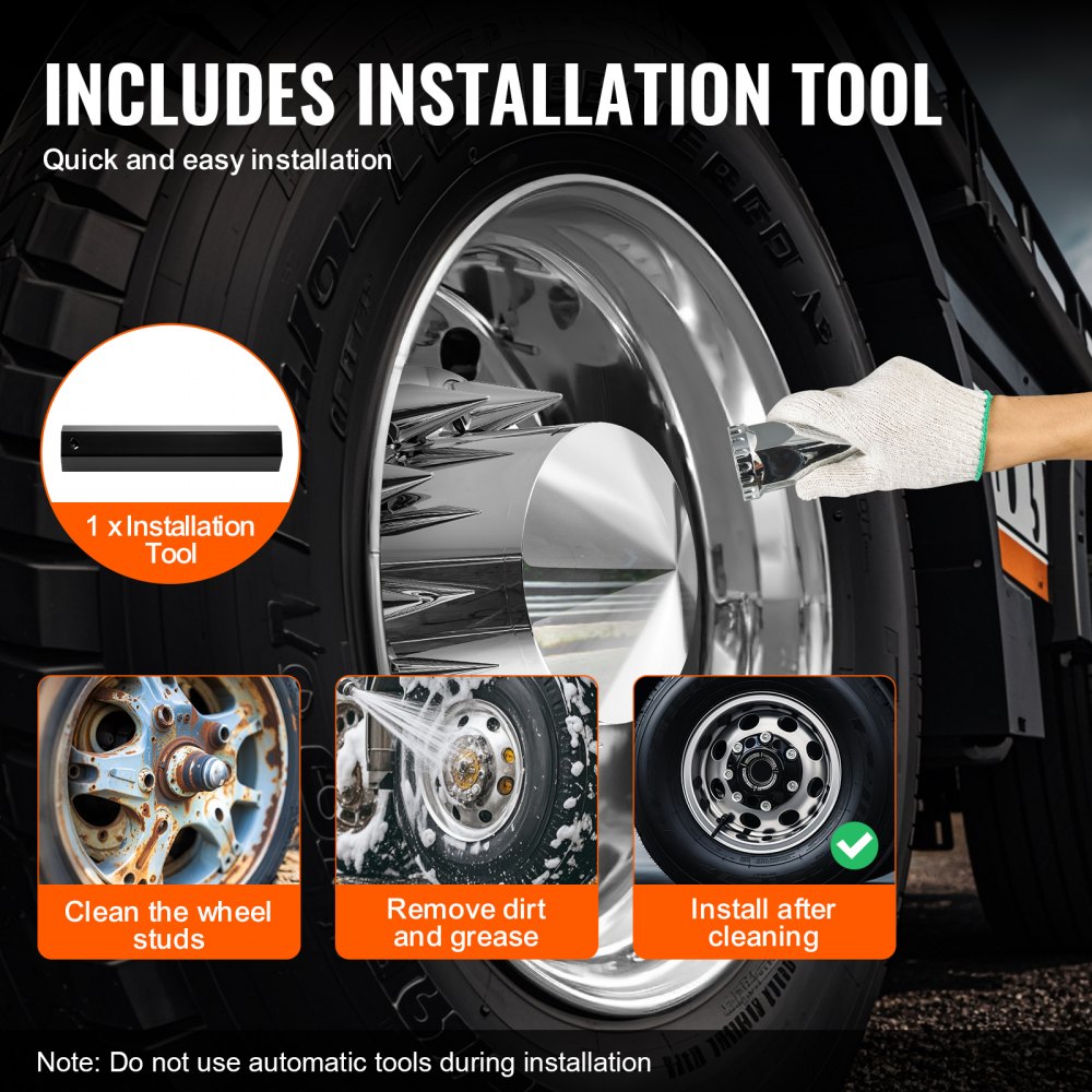 VEVOR Rear Front Axle Wheel Covers, Spiked Axle Cover for Semi Truck, ABS Rust-Resistant Lug Nut Covers, Universal Fit, Installation Tool Included, 2 Front and 4 Rear Axle Hub Covers Combo Kit