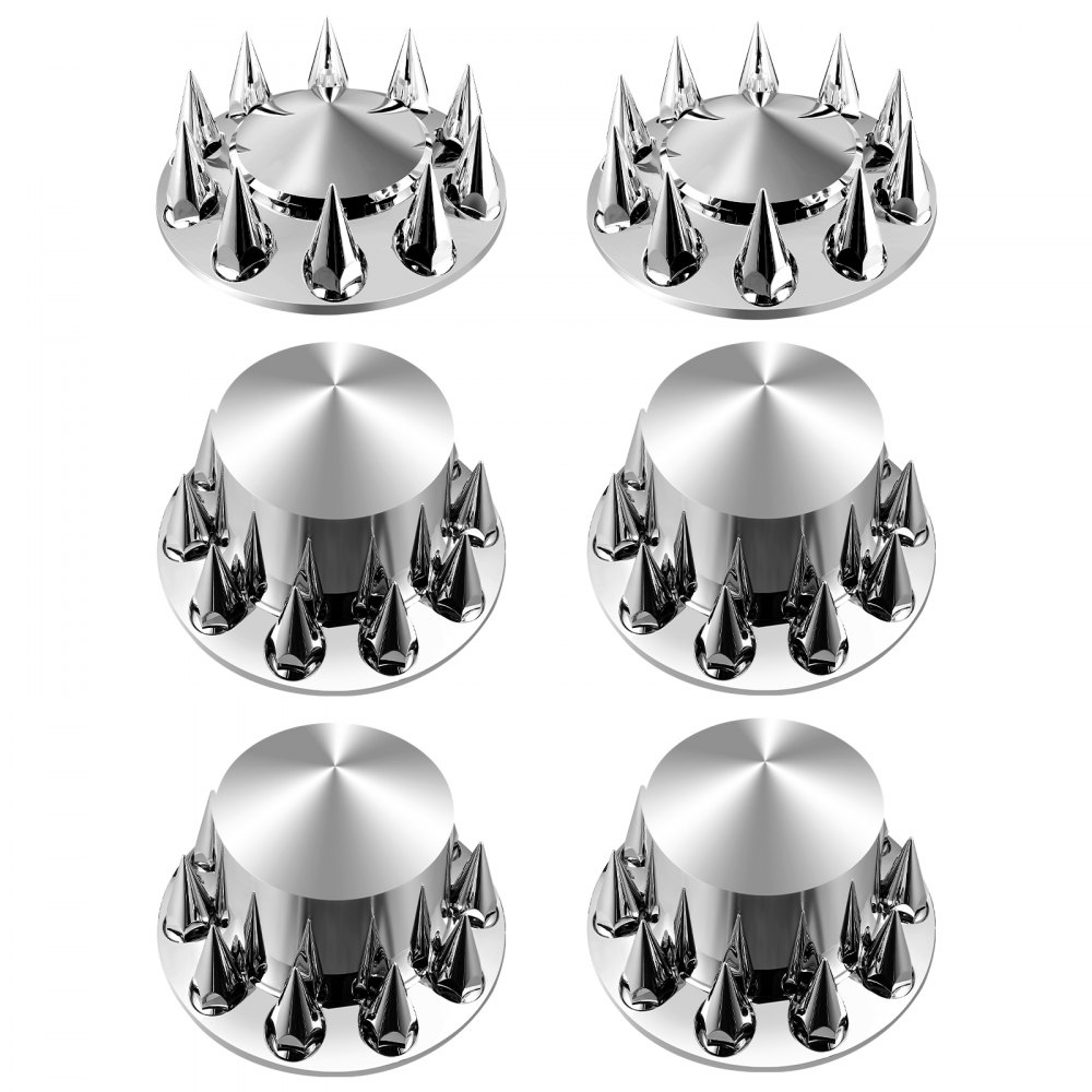 VEVOR Rear Front Axle Wheel Covers, Spiked Axle Cover for Semi Truck, ABS Rust-Resistant Lug Nut Covers, Universal Fit, Installation Tool Included, 2 Front and 4 Rear Axle Hub Covers Combo Kit