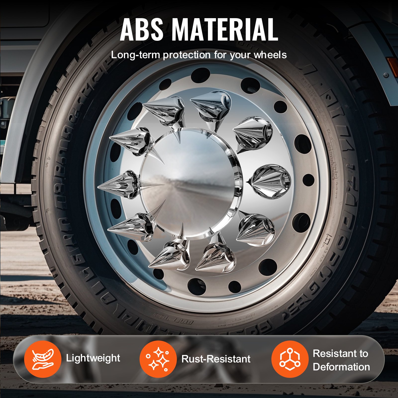 VEVOR Rear Front Axle Wheel Covers, Spiked Axle Cover for Semi Truck, ABS Rust-Resistant Lug Nut Covers, Universal Fit, Installation Tool Included, 2 Front and 4 Rear Axle Hub Covers Combo Kit