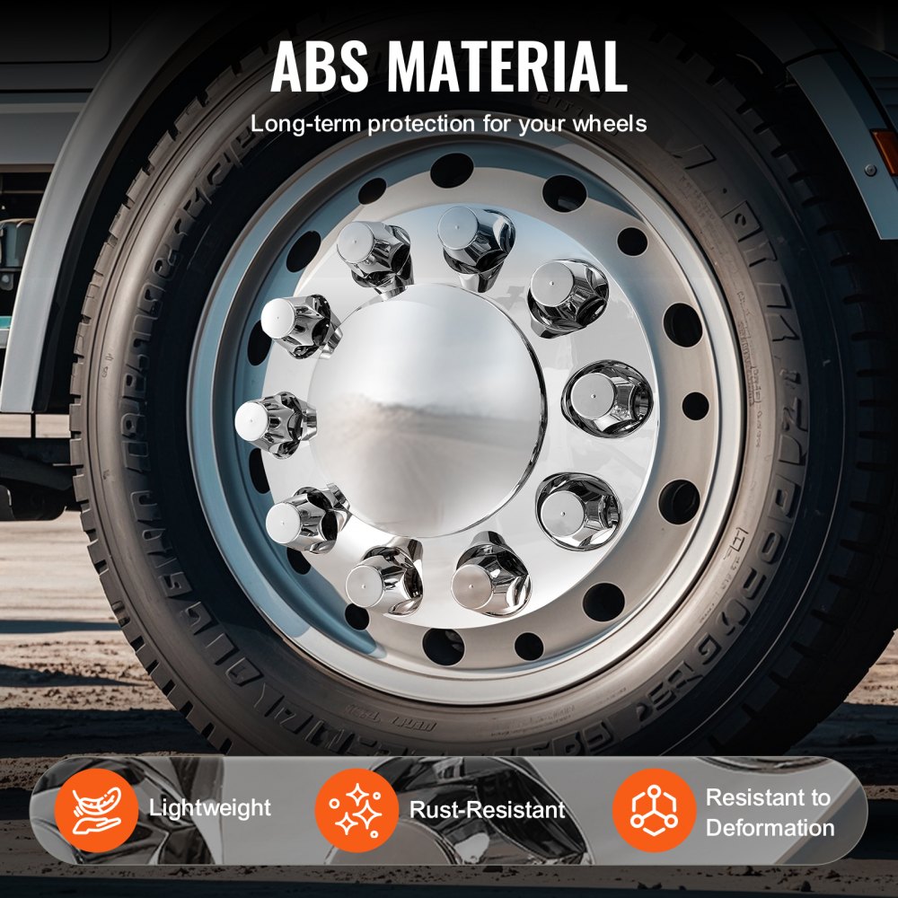 VEVOR Achteras Naafkappen Roestbestendige ABS Wielmoerkappen Bolvormige Askap voor Semi-Truck, Set van 6 met 2 Voor- en 4 Achteras Naafkappen Helder Zilver