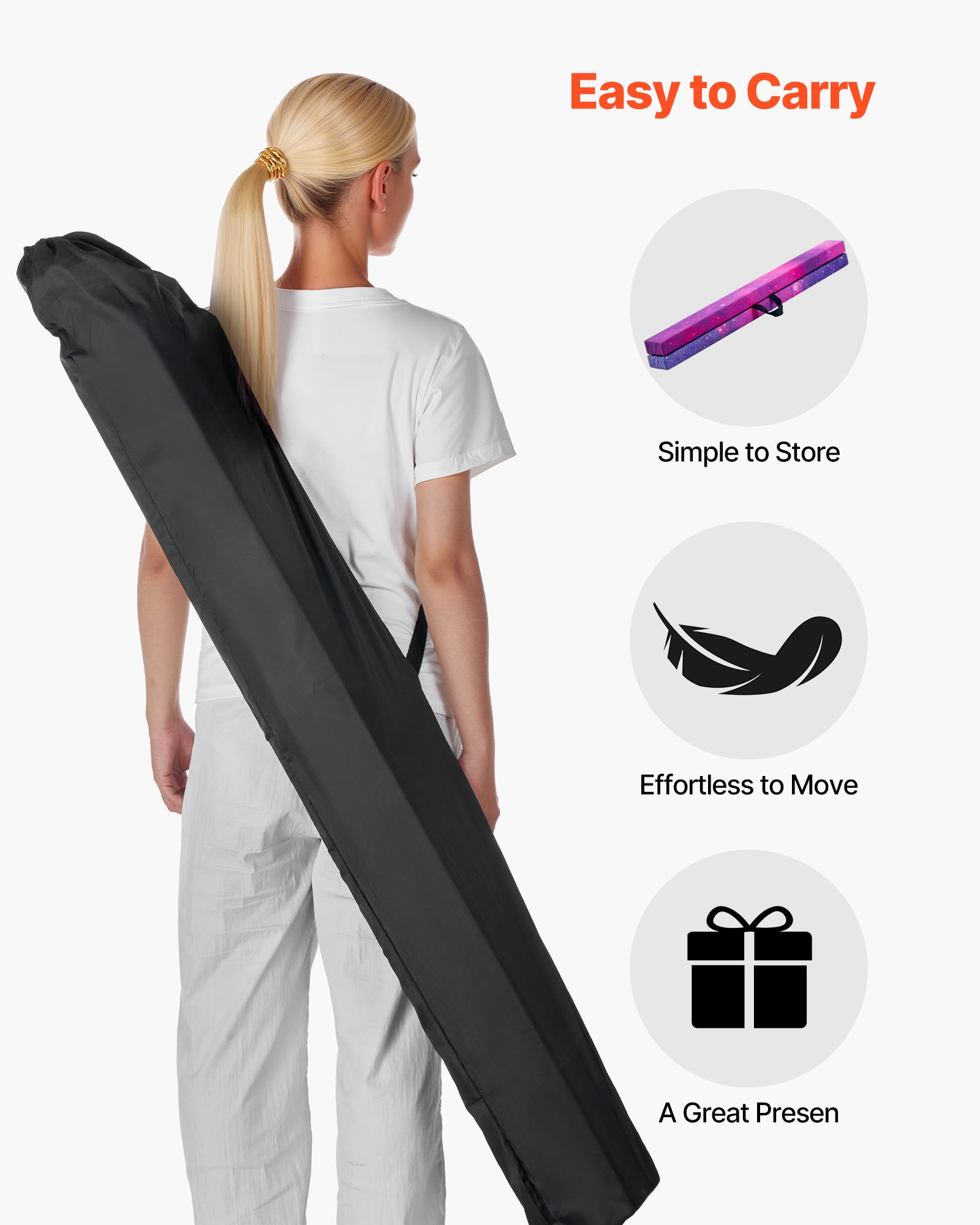 VEVOR 8FT Folding Balance Beam for Kids, 300LBS Stable Support Gymnastics Floor Beam with Non-Slip Mat, Wood-Core Gymnastics Training Equipment with Anti-Slip Bottom & Carry Bag for Home Gym, Galaxy