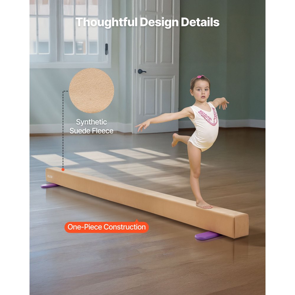 VEVOR Evenwichtsbalk Gymnastiek Kinderen Opvouwbaar 2,4 m, 158,7 kg Draagvermogen Gymnastiekbalk met Antislip Bodem, Evenwichtsbalk met Draagtas & Houten Kern voor Gymzaal