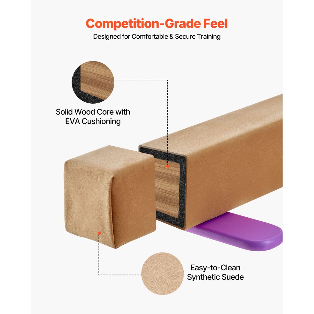 VEVOR Evenwichtsbalk Gymnastiek Kinderen Opvouwbaar 2,4 m, 158,7 kg Draagvermogen Gymnastiekbalk met Antislip Bodem, Evenwichtsbalk met Draagtas & Houten Kern voor Gymzaal