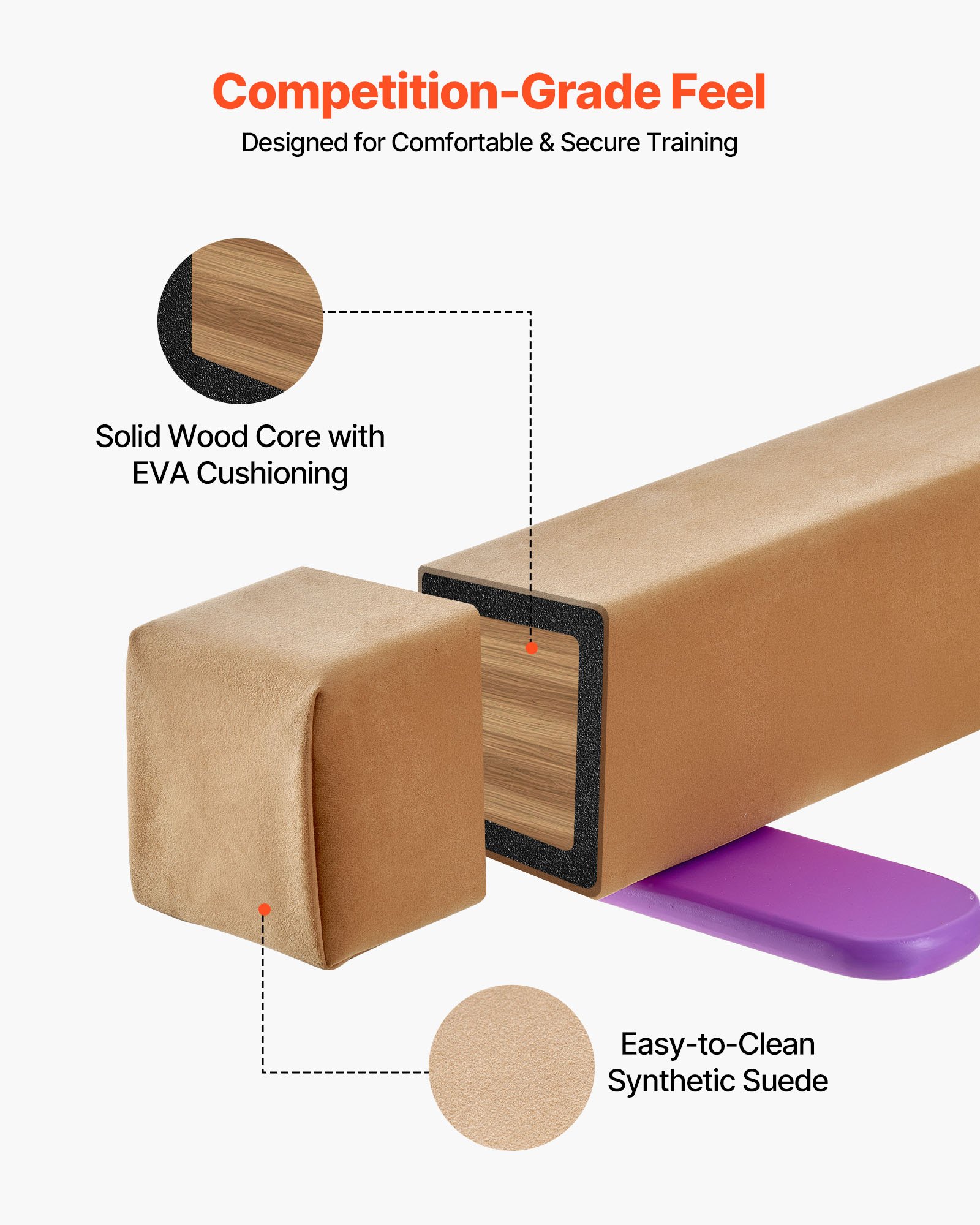 VEVOR Evenwichtsbalk Gymnastiek Kinderen Opvouwbaar 2,4 m, 158,7 kg Draagvermogen Gymnastiekbalk met Antislip Bodem, Evenwichtsbalk met Draagtas & Houten Kern voor Gymzaal