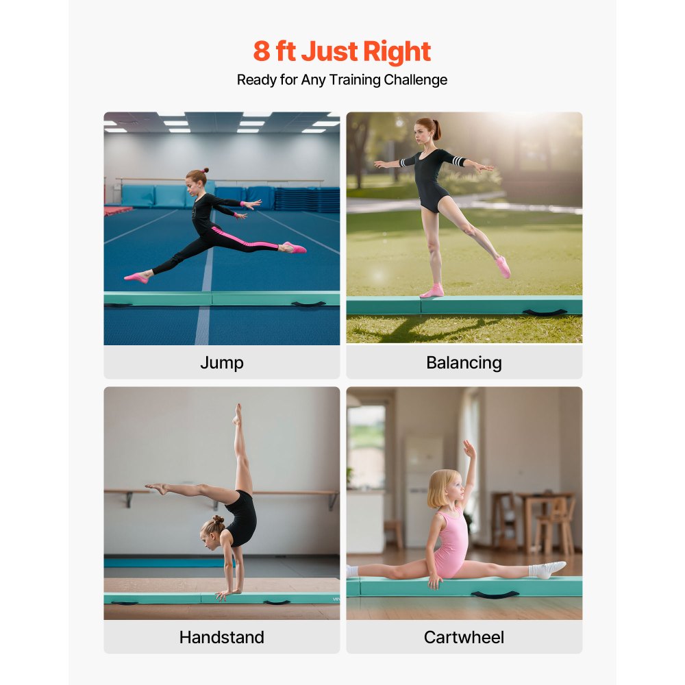 VEVOR Evenwichtsbalk voor gymnastiekkinderen, opvouwbaar, 2,35 m, draagvermogen 90,7 kg, gymnastiekbalk met antislipbodem, evenwichtsbalk met draagtas voor gymnastiek, mintgroen