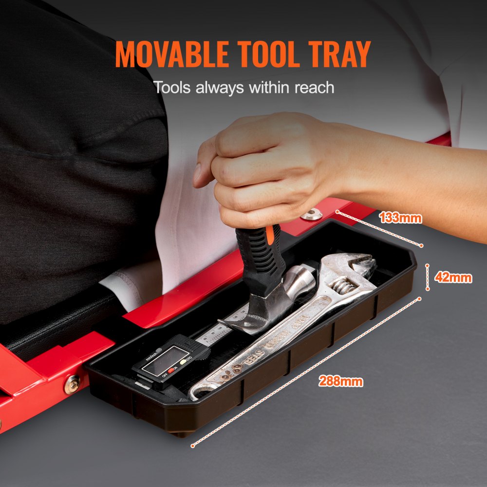 VEVOR Mechanic Garage Creeper, 1118 mm, 136.1 kg Capacity Automotive Rolling Creeper with 6 Casters Adjustable Cushioned Headrest Tool Tray, Heavy Duty Steel Frame for Garages, Repair Shops, and DIY