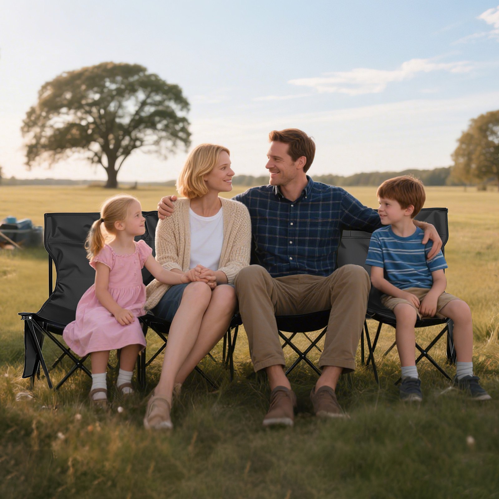 VEVOR Draagbare opvouwbare kampeerbank (4 personen) met zijvakken en draagtas, teambank met rugleuning, zijbank voor voetbal, honkbal, kamperen, buitenactiviteiten, zwart