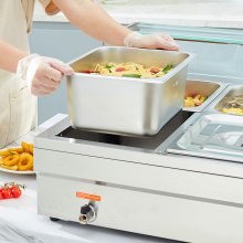 VEVOR stainless steel buffet warmer food warmer 1500 W, 6 x 13.2 L buffet containers, 265 x 325 x 150 mm Any heating plate can be used, incl. glass lid & drain tap & dry burning indicator, for canteen, café etc.