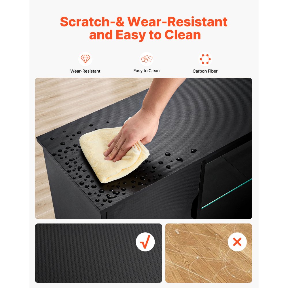 VEVOR TV-standaard voor tv's tot 65 inch, tv-tafel met lichtbalk, houten tv-kast met glazen plank en verstelbare planken, consoletafel tv-kast voor woonkamer slaapkamer, zwart