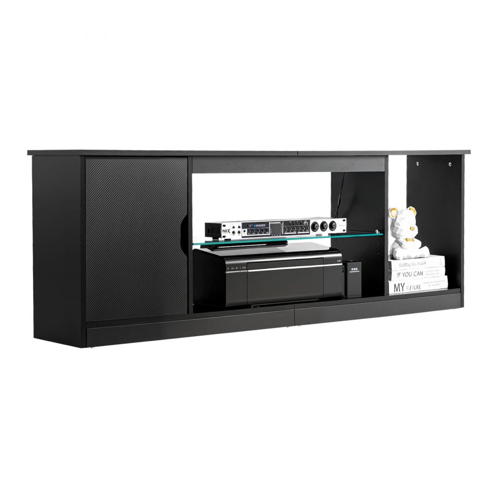 VEVOR TV-standaard voor tv's tot 65 inch, tv-tafel met lichtbalk, houten tv-kast met glazen plank en verstelbare planken, consoletafel tv-kast voor woonkamer slaapkamer, zwart