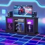 VEVOR TV-standaard voor tv's tot 65 inch, tv-tafel met lichtbalk, houten tv-kast met deuren en verstelbare planken, consoletafel tv-kast voor woonkamer/slaapkamer, zwart