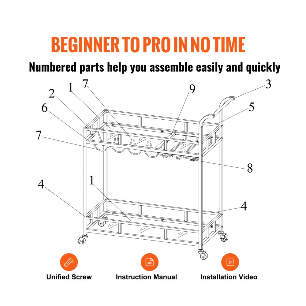 VEVOR Bar Cart Gold, 2 Tiers Home Bar Serving Cart on Lockable Wheels, Rolling Alcohol Cart with Tempered Glass Shelves Guardrail Wine Rack, Modern Wine Cart for Home Kitchen Dining and Living Room