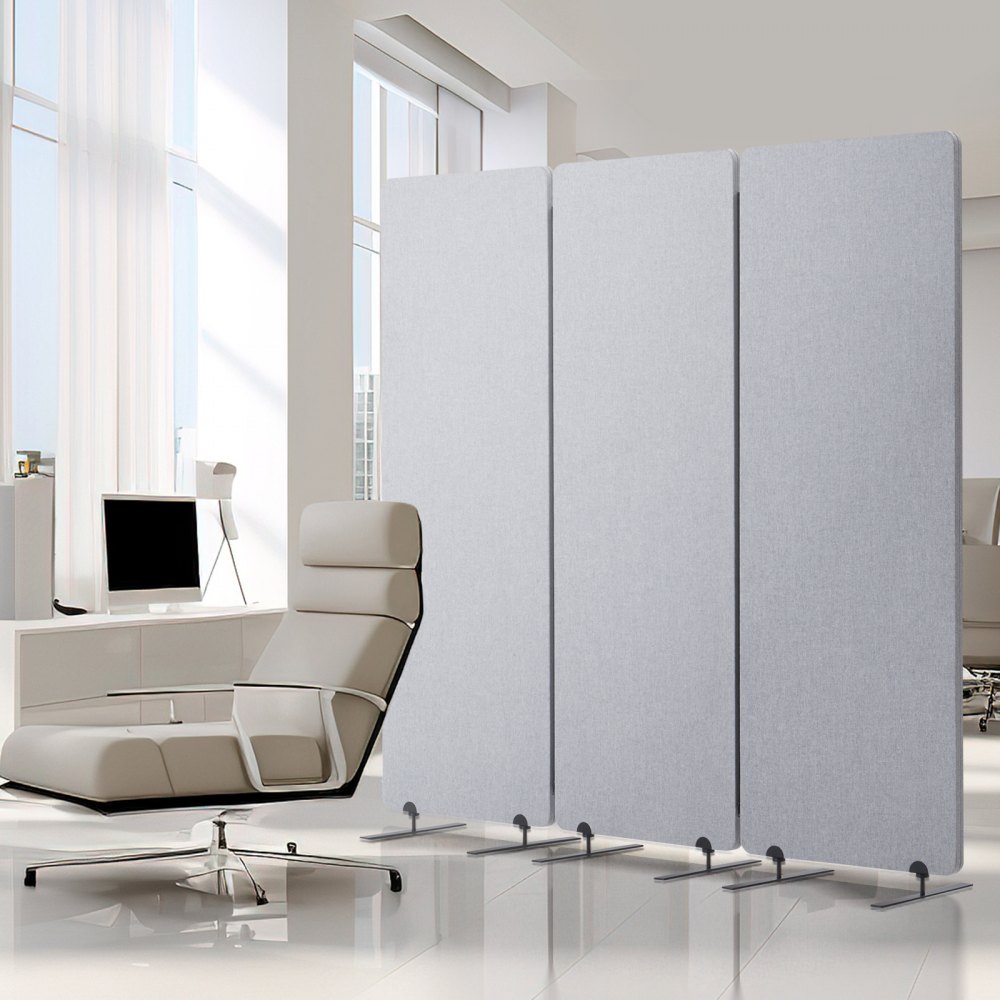 VEVOR Room Divider 3 Panelen Scherm 1840 x 350 x 1655 mm, Opvouwbaar Privacy Scherm & Draagbare Scheidingswand Gemaakt van PET Polyester voor Ruimte Scheiding, voor Kantoor Slaapkamer Studeerkamer, Lichtgrijs