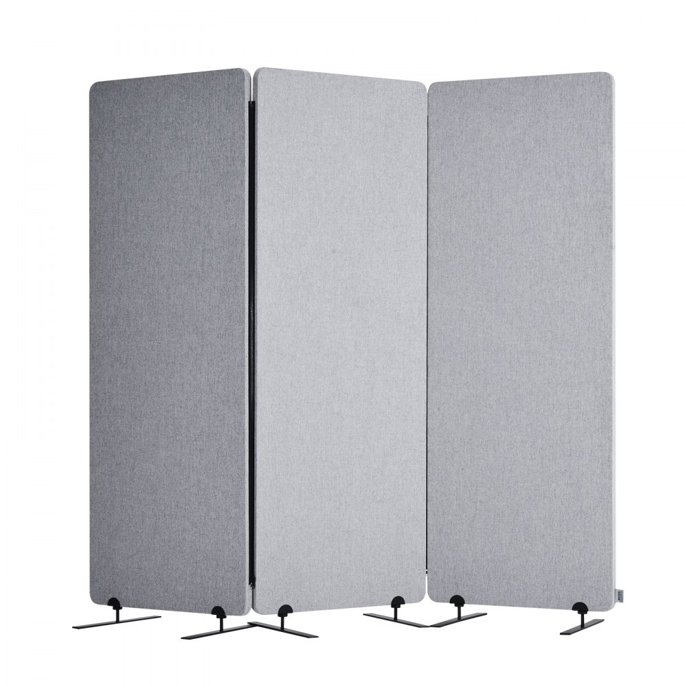 VEVOR Room Divider 3 Panelen Scherm 1840 x 350 x 1655 mm, Opvouwbaar Privacy Scherm & Draagbare Scheidingswand Gemaakt van PET Polyester voor Ruimte Scheiding, voor Kantoor Slaapkamer Studeerkamer, Lichtgrijs