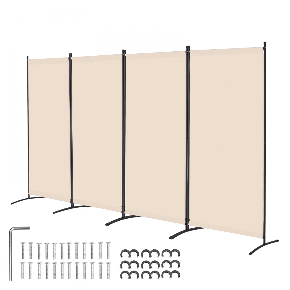 VEVOR Room Divider 4 Panels Fabric Room Privacy Screen for Office Bedroom Beige