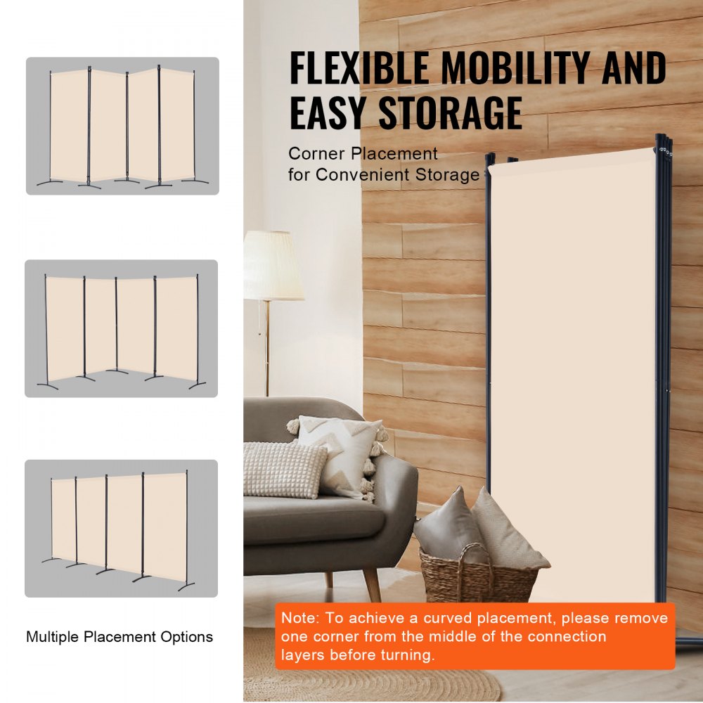 VEVOR Room Divider 4 Panelen Scherm 3464 x 1840 x 520 mm, Opvouwbaar Privacy Scherm & Draagbare Scheidingswand voor Ruimteverdeling, Vrijstaande Room Divider voor Kantoor Slaapkamer Studeerkamer, Beige