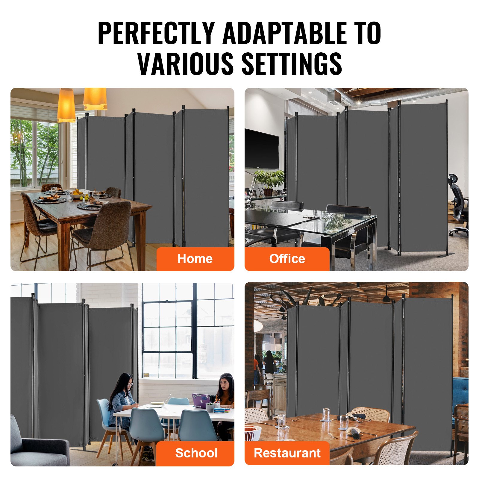 VEVOR Room Divider, 6 Panels Room Divider, Folding Privacy Screen and Portable Partition Divider for Room Separation, Freestanding Room Partitions for Office, Bedroom, Study, Grey