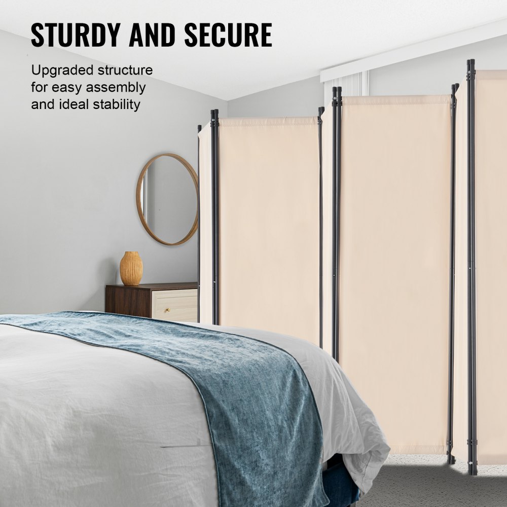 VEVOR Room Divider 6 Panelen Scherm 3110 x 1805 x 450 mm, Opvouwbaar Privacy Scherm & Draagbare Scheidingswand voor Ruimteverdeling, Vrijstaande Room Divider voor Kantoor Slaapkamer Studeerkamer, Beige