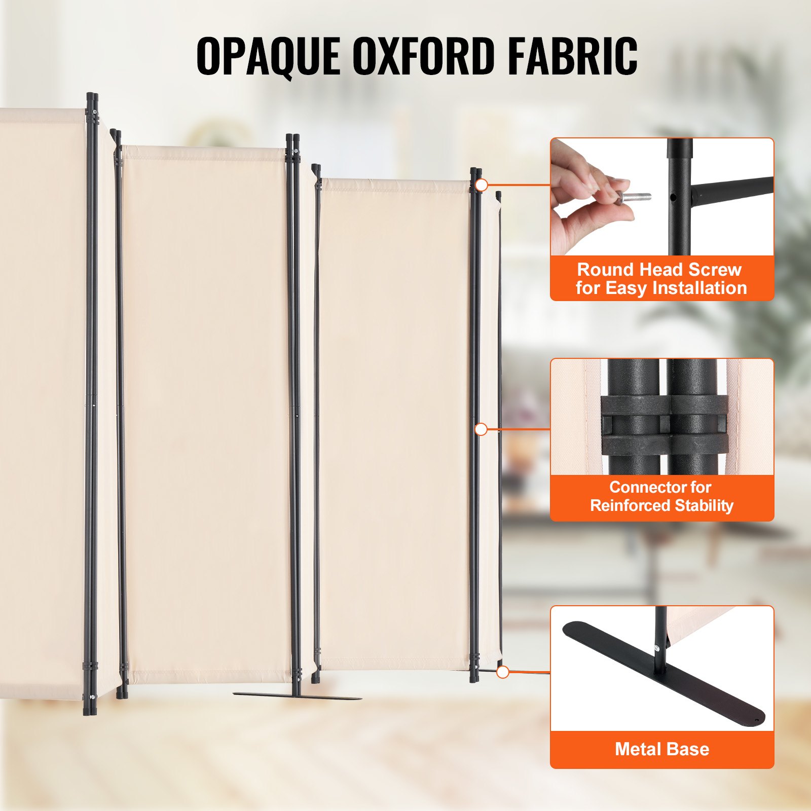 VEVOR Room Divider 6 Panelen Scherm 3110 x 1805 x 450 mm, Opvouwbaar Privacy Scherm & Draagbare Scheidingswand voor Ruimteverdeling, Vrijstaande Room Divider voor Kantoor Slaapkamer Studeerkamer, Beige
