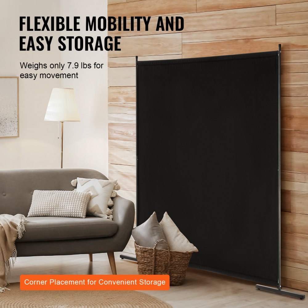 VEVOR Room Divider Enkelvoudig Paneel Scheidingswand, 1,8 m Privacy Scherm voor Binnengebruik, Scheidingswand voor Ruimteafscheiding, Vrijstaande Room Divider voor Kantoor Slaapkamer Zwart