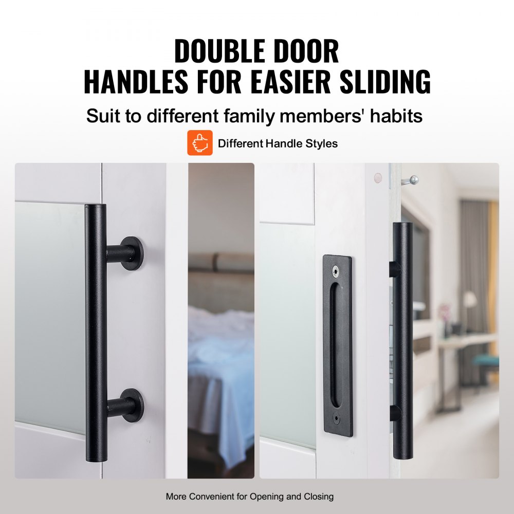 VEVOR Schuifdeur Hardware Kit, 914,4 x 2133,6 mm Hout-Glas Schuifdeur, Stille Schuurdeur Kit met 8-in-1 Vloergeleider en Deurkruk, Sparrenhouten Paneel en Matglas, Woonkamer