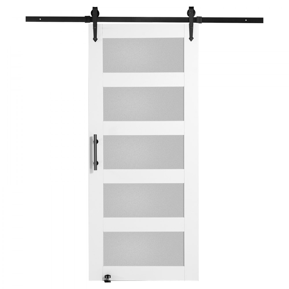 VEVOR Schuifdeur Hardware Kit, 914,4 x 2133,6 mm Hout-Glas Schuifdeur, Stille Schuurdeur Kit met 8-in-1 Vloergeleider en Deurkruk, Sparrenhouten Paneel en Matglas, Woonkamer