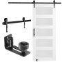 VEVOR barn door kit featuring white door, black handle, sliding track, and roller components.