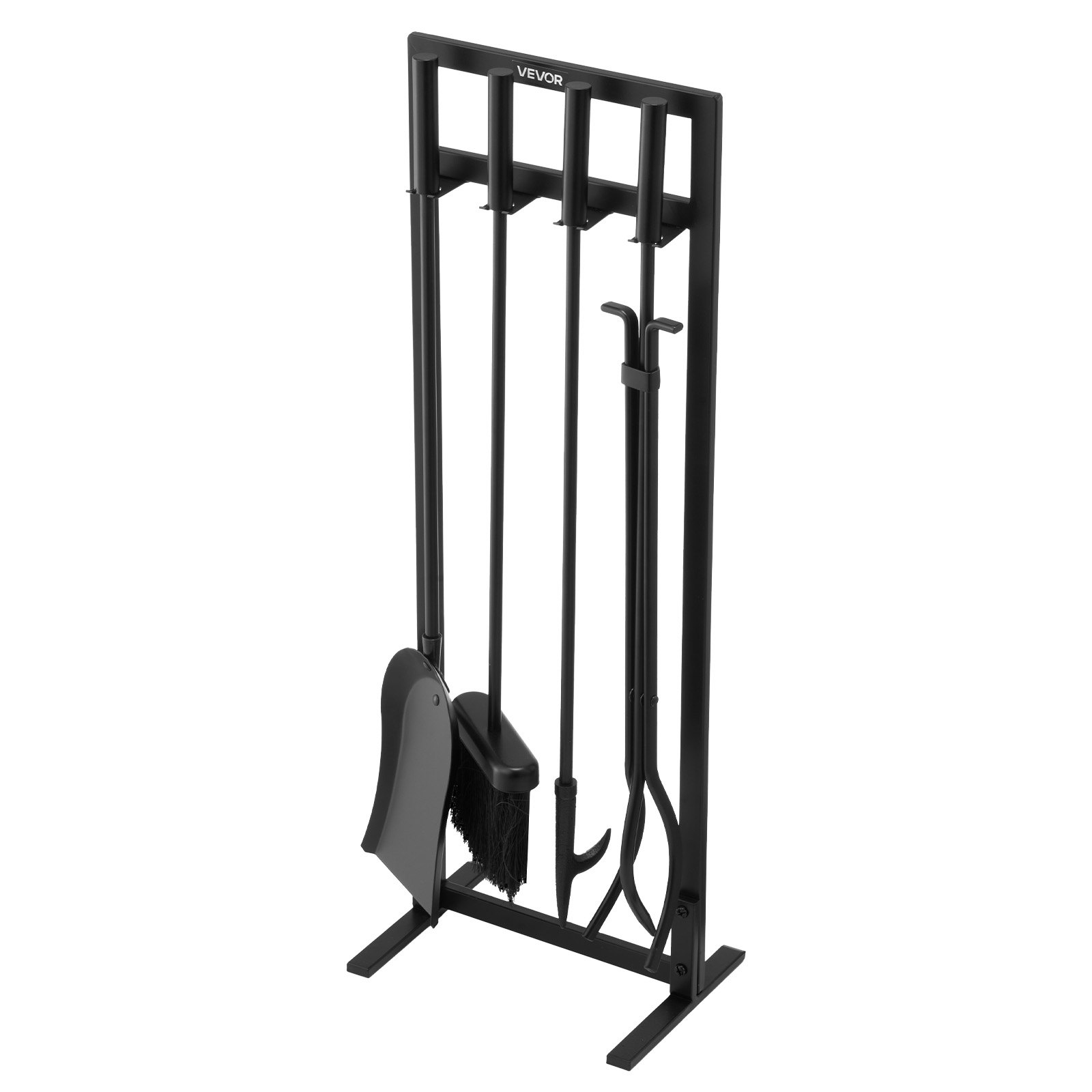 VEVOR Haardgereedschapset, 5-delig, inclusief framestandaard, tang, asschep, borstel, pook, smeedijzeren en stalen haardaccessoires voor binnen- en buitengebruik, zwart