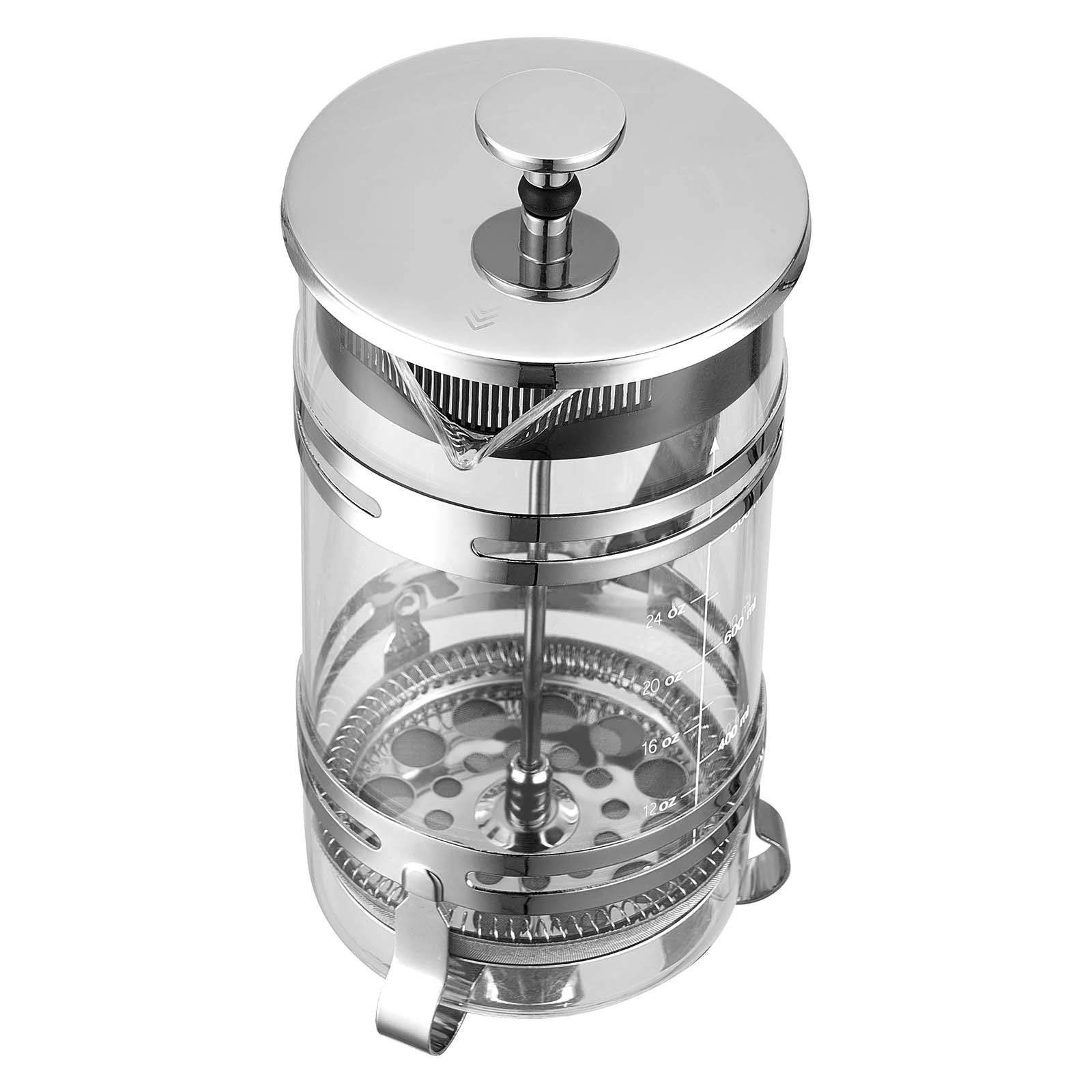 VEVOR French Press koffiezetapparaat, 1 L koffiepers van borosilicaatglas, theezetapparaat met roestvrijstalen filter, koffiezetapparaat voor kamperen, reizen, keuken, restaurant, zilverkleurig koffiezetapparaat
