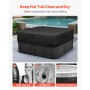 VEVOR Outdoor Hot Tub Cover, 95x95x20in/2413x2413x508mm Weatherproof & Waterproof Hot Tub Cover Protector, 600D Heavy Duty Oxford Fabric and 950N Tearing Strength, Square Spa Covers for Hottub, Black