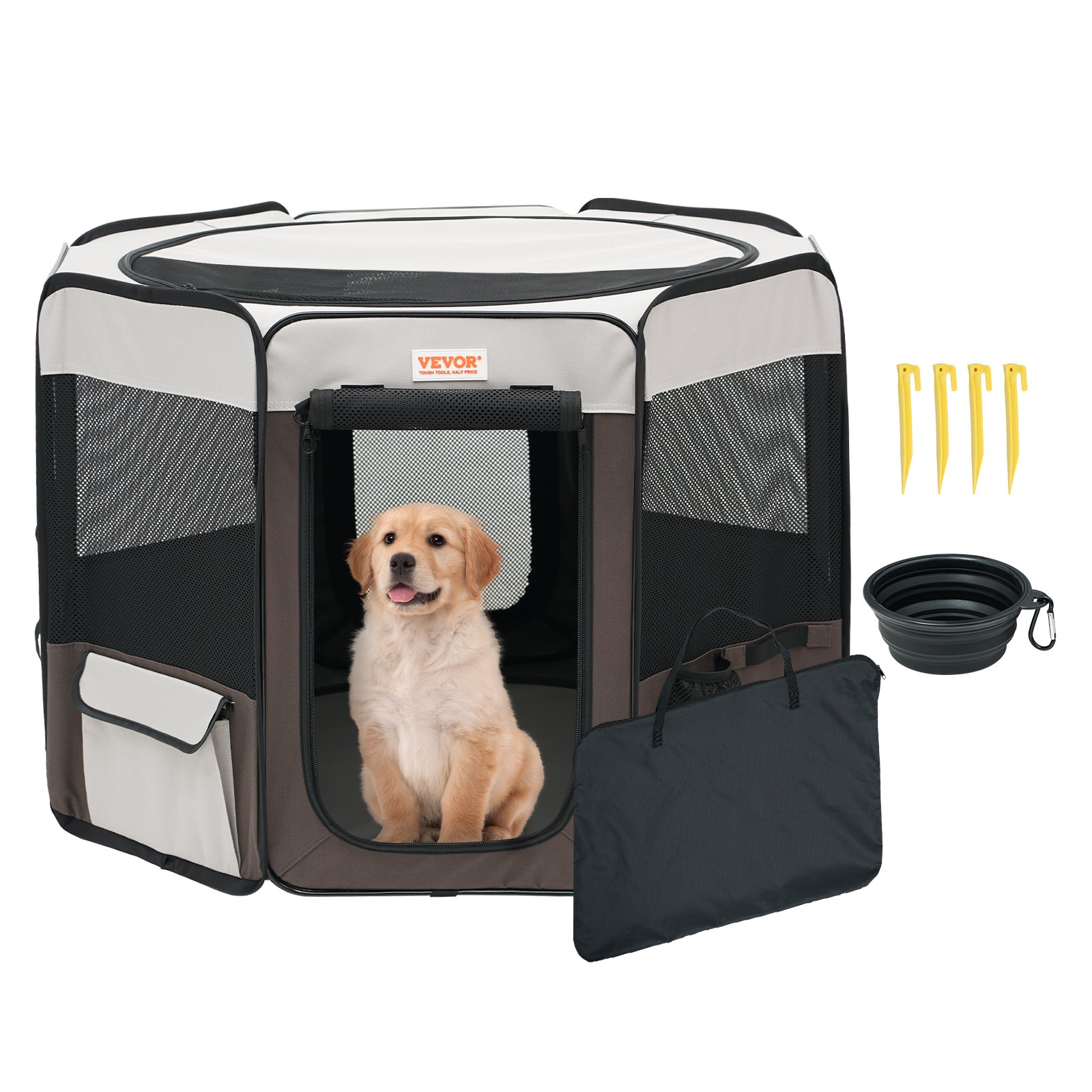 VEVOR Opvouwbare Puppyren 914 x 914 x 584 mm Puppyren Huisdierren 13 x 5 cm Opvouwbare Kom Hondenren 600D Oxford Stof Hondenren Buitenverblijf voor Kleine en Middelgrote Huisdieren