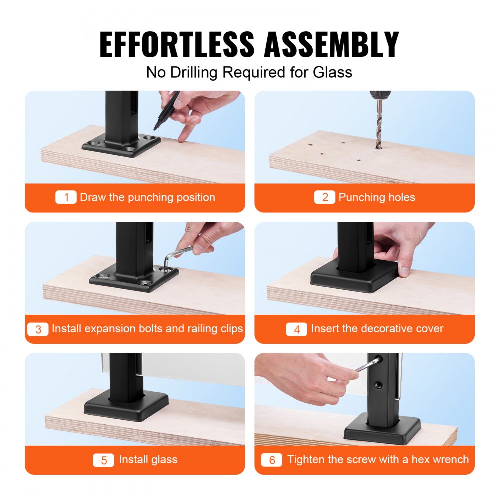 VEVOR Glass Clamp, 10 PCS Square Glass Railing Bracket for 0.31 "-0.47 " Tempered Glass, 304 Stainless Steel Glass Mounting Clamp, 0.12” Thick Glass Shelf Bracket for Balcony, Garden, Deck, Stair