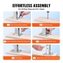 effortless assembly of VEVOR glass clamp: draw, punch holes, install bolts and clips, insert cover, install glass, tighten.