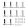 10-pack of VEVOR glass clamps with mounting screws, stainless steel, ideal for glass railing systems.