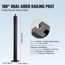 VEVOR Glasklem 35,83 Inch H Relingbeugel 0,39-0,47 Inch Glas Zwart