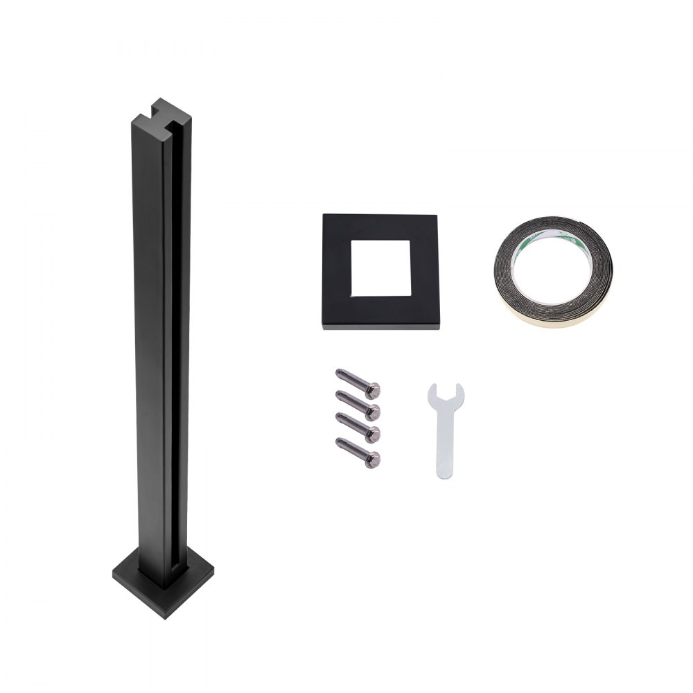 VEVOR Glasklem, 95 cm hoge glazen balustradebeugel voor 0,9-1,2 cm dik gehard glas, 304 roestvrijstalen glasbevestigingsklem, glazen plankbeugel voor balkon, tuin, terras, trap, zwart