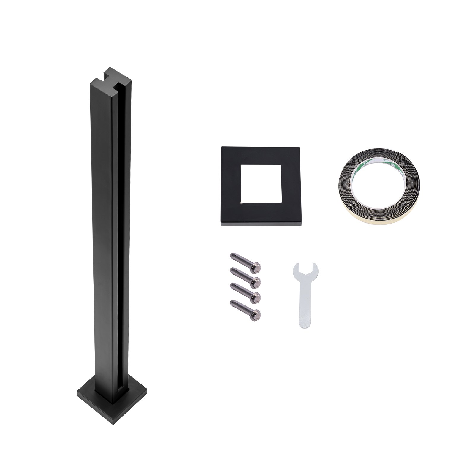 VEVOR Glasklem, 95 cm hoge glazen balustradebeugel voor 0,9-1,2 cm dik gehard glas, 304 roestvrijstalen glasbevestigingsklem, glazen plankbeugel voor balkon, tuin, terras, trap, zwart