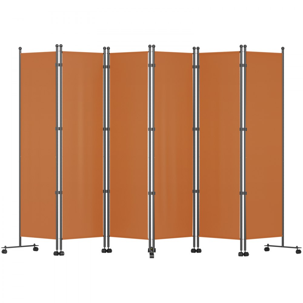 VEVOR 6 Panel Room Divider, 6 FT Tall, Freestanding & Folding Privacy Screen with Swivel Casters & Aluminum Alloy Frame, Oxford Bag Included, Room Partition for Office Home, 121"W x 14"D x 73"H, Orang