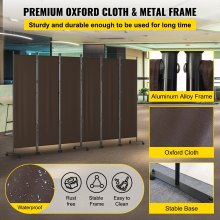 VEVOR 6 Panel Room Divider, 6 FT Tall, Freestanding & Folding Privacy Screen with Swivel Casters & Aluminum Alloy Frame, Oxford Bag Included, Room Partition for Office Home, 121" W x 14" D x 73"H, Bro