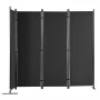 black VEVOR room divider with three panels and metal frame on white background.