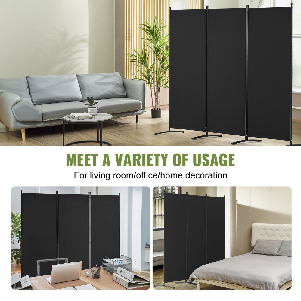 VEVOR Room Divider Partition 3-delige scheidingswand, opvouwbaar privacyscherm voor kantoor, slaapkamer, eetkamer, studeerkamer, balkon, vrijstaande roomdivider (228 x 52 x 184 cm), zwart