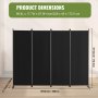 VEVOR Room Divider 4-delig vouwscherm, opvouwbaar privacyscherm voor kantoor, slaapkamer, eetkamer, studeerkamer, balkon, vrijstaande roomdivider (228 x 45 x 172,5 cm), zwart