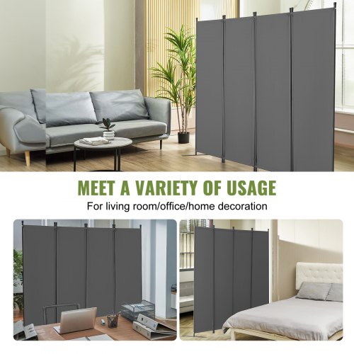 Todeco – Paravent intérieur pliable 4 panneaux – 180 x 160 cm en polyester – Séparateur d'espace pour maison, bureau, balcon – Gris