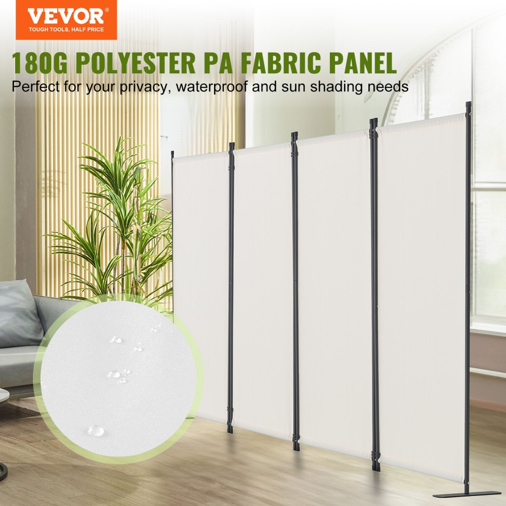 VEVOR Room Divider Scheidingswand 4-delig scherm Vouwscherm voor kantoor Slaapkamer Eetkamer Studeerkamer Balkon Vrijstaande kamerverdeler (228 x 45 x 172,5 cm), Wit