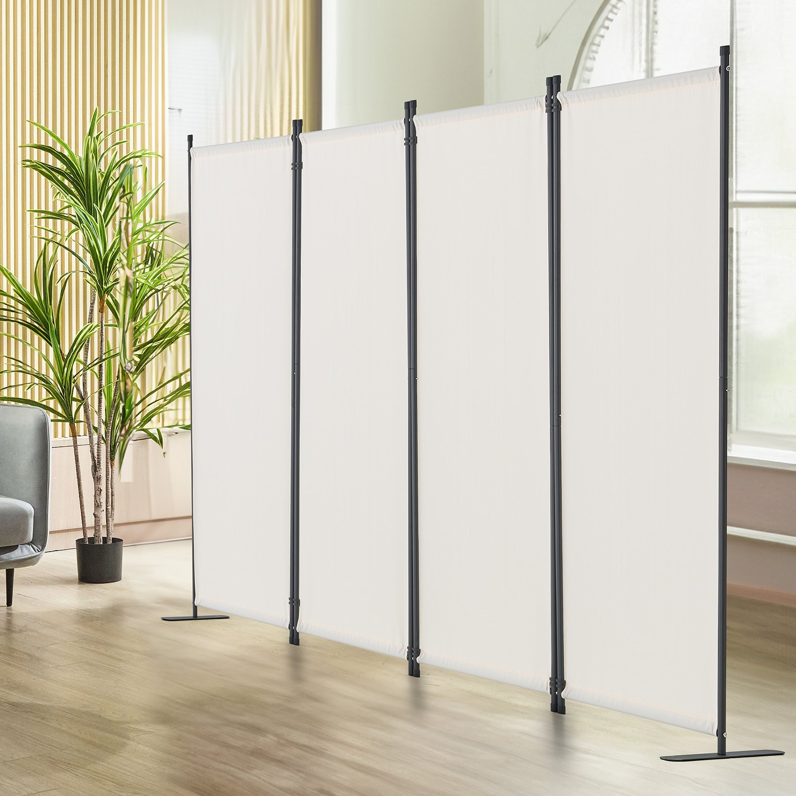 VEVOR Room Divider Scheidingswand 4-delig scherm Vouwscherm voor kantoor Slaapkamer Eetkamer Studeerkamer Balkon Vrijstaande kamerverdeler (228 x 45 x 172,5 cm), Wit