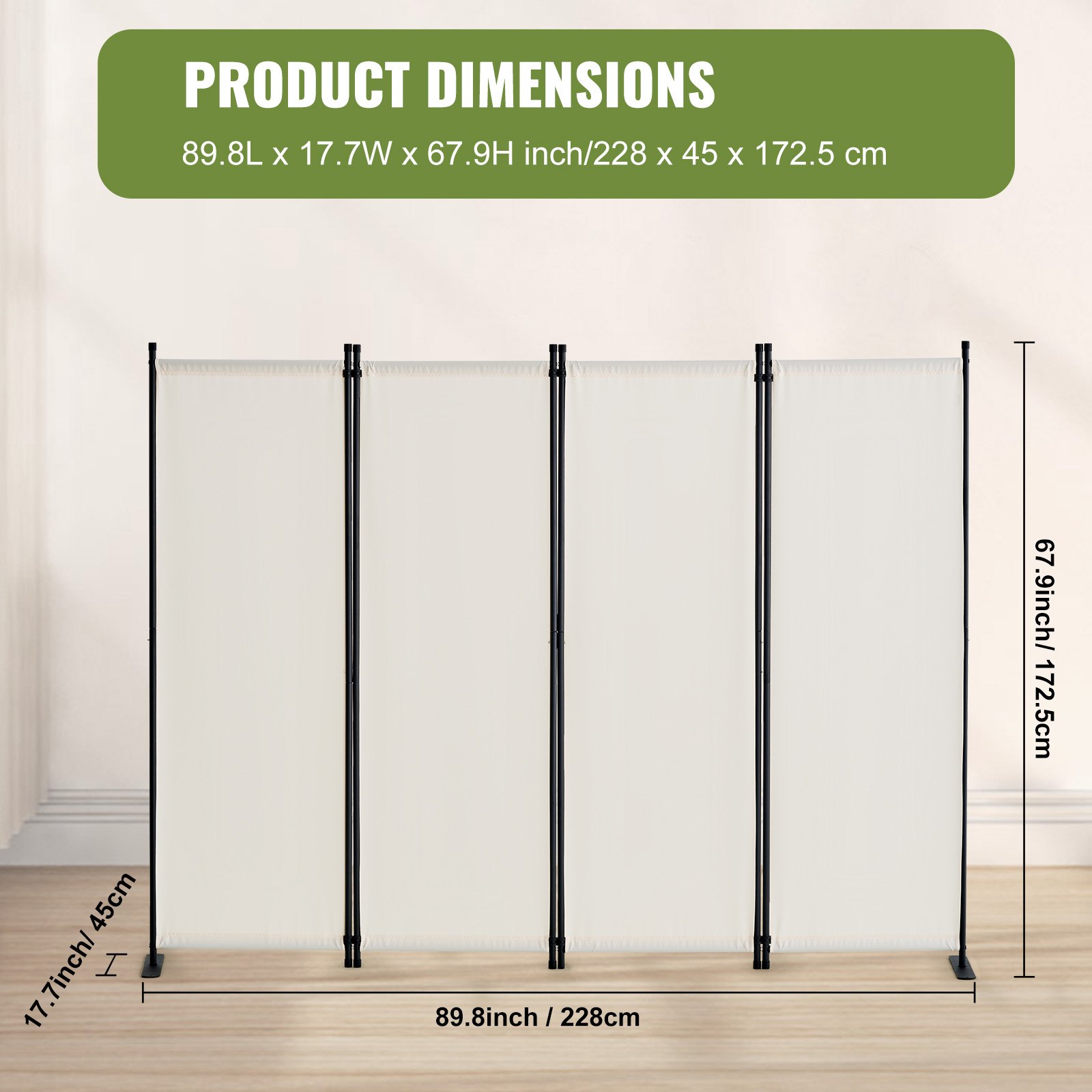 VEVOR Room Divider Scheidingswand 4-delig scherm Vouwscherm voor kantoor Slaapkamer Eetkamer Studeerkamer Balkon Vrijstaande kamerverdeler (228 x 45 x 172,5 cm), Wit