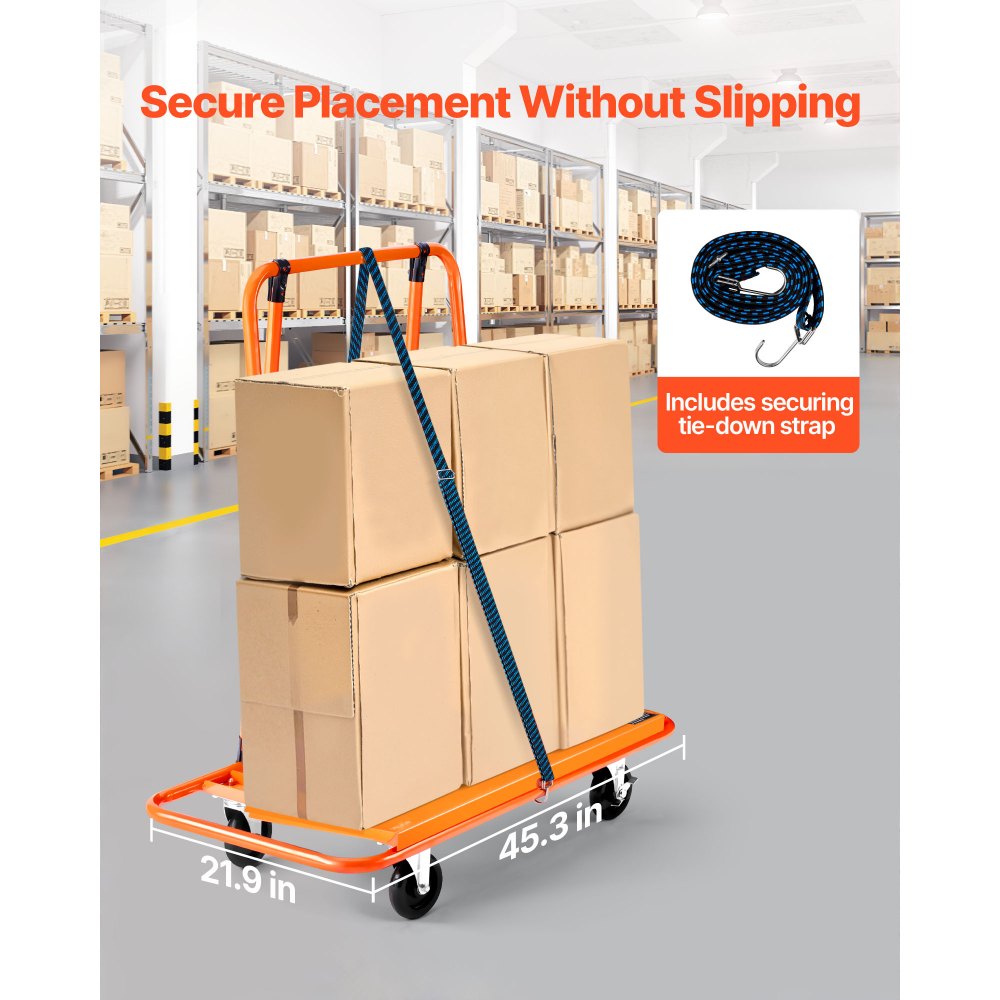 VEVOR Paneelwagen, draagvermogen 816 kg, transportwagen met 4 zwenkwielen, paneelwagen, paneelwagen met spanband, transporthulp voor multiplex, gipsplaat, glas, oranje, 1150 x 555 x 1180 mm