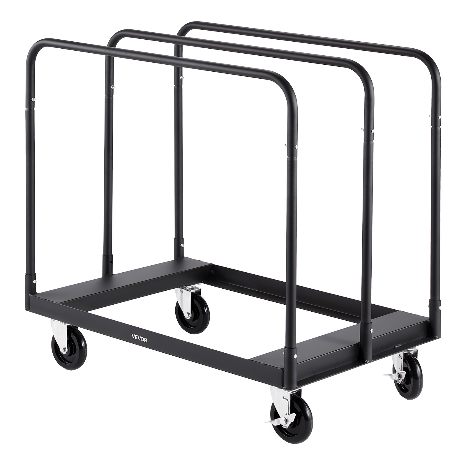VEVOR Drywall Cart Dolly, 816 kg Load Capacity, Steel Panel Truck Cart with 12.5 mm Swivel Casters, Lumber Drywall Dolly with with Tie-Down Strap & 3 Side Handrails for Factory, Warehouse, Garage, Black